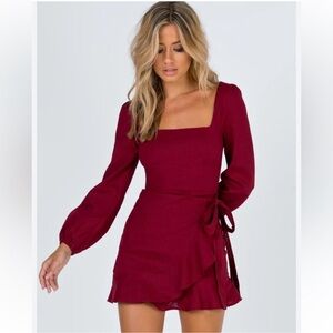 Princess Polly The Villa Elegant Burgundy Long Sleeve mini Dress